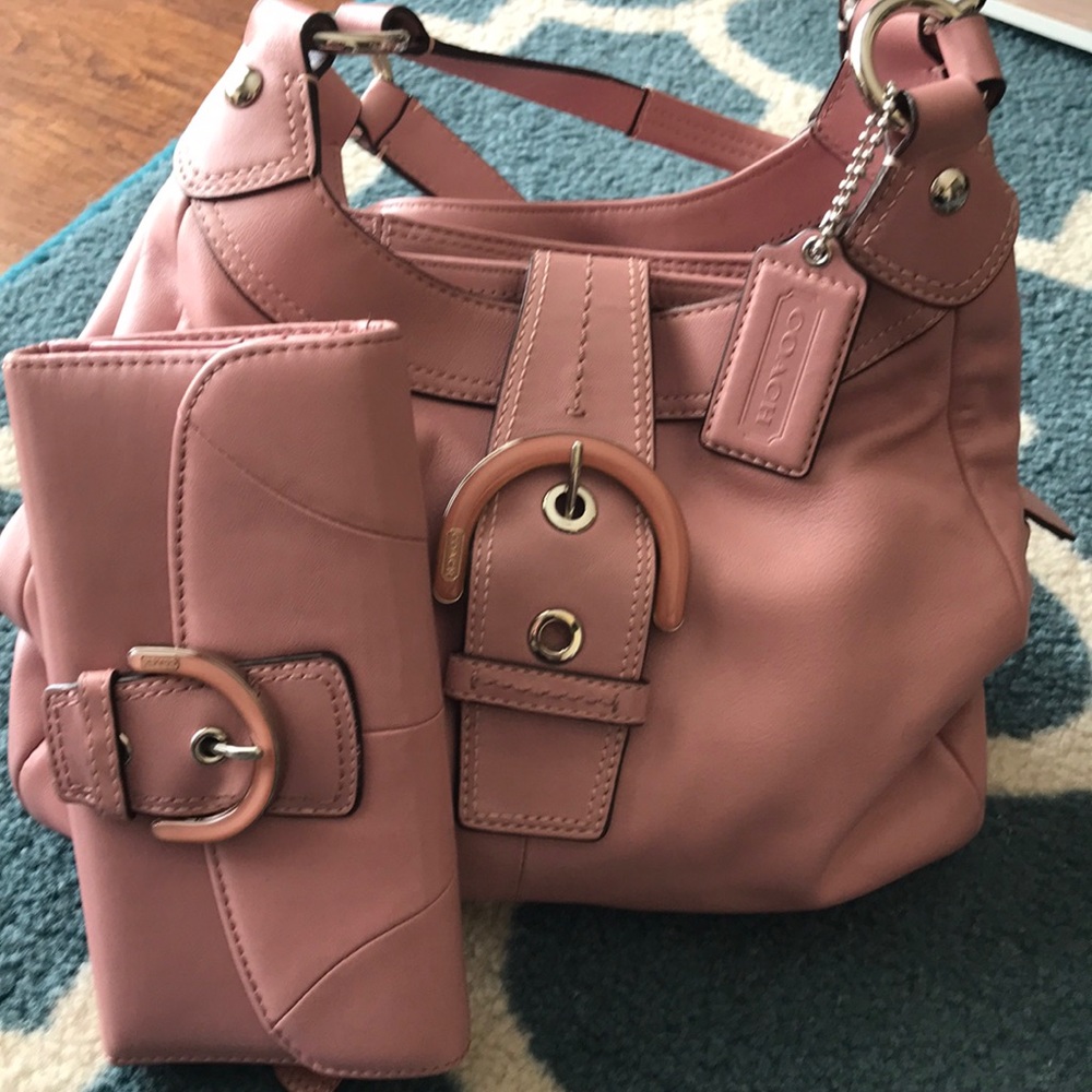 Coach Pink Leather Purse and Wallet Set